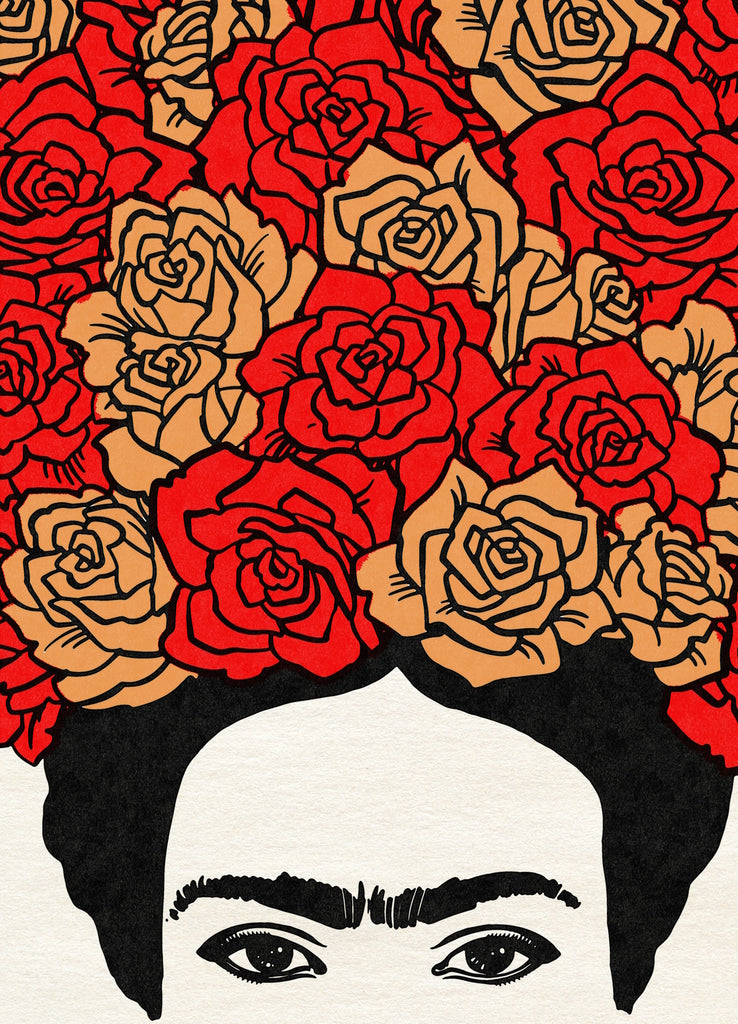 Frida Kahlo Closeup With Flowers Premium Felt Paper Blank Greeting Card 5x7 | 1002 | 260107