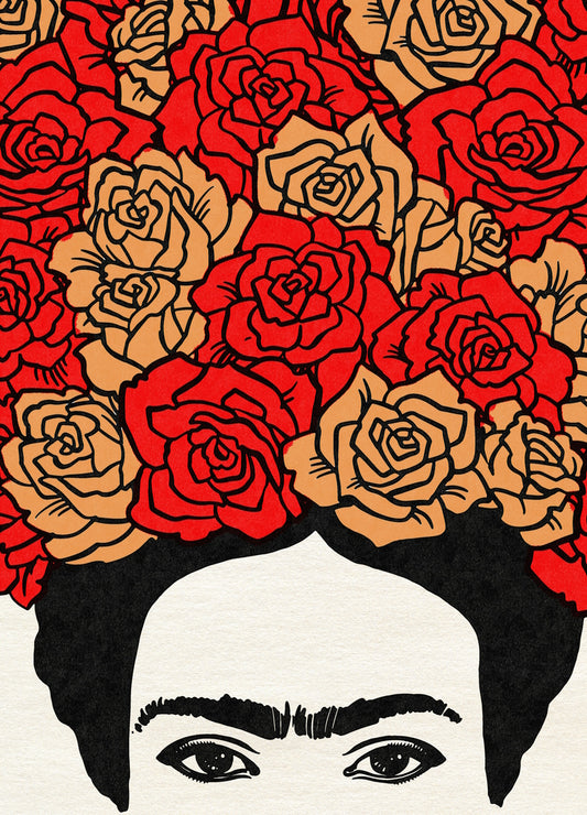 Frida Kahlo Closeup With Flowers Premium Felt Paper Blank Greeting Card 5x7 | 1002 | 260107