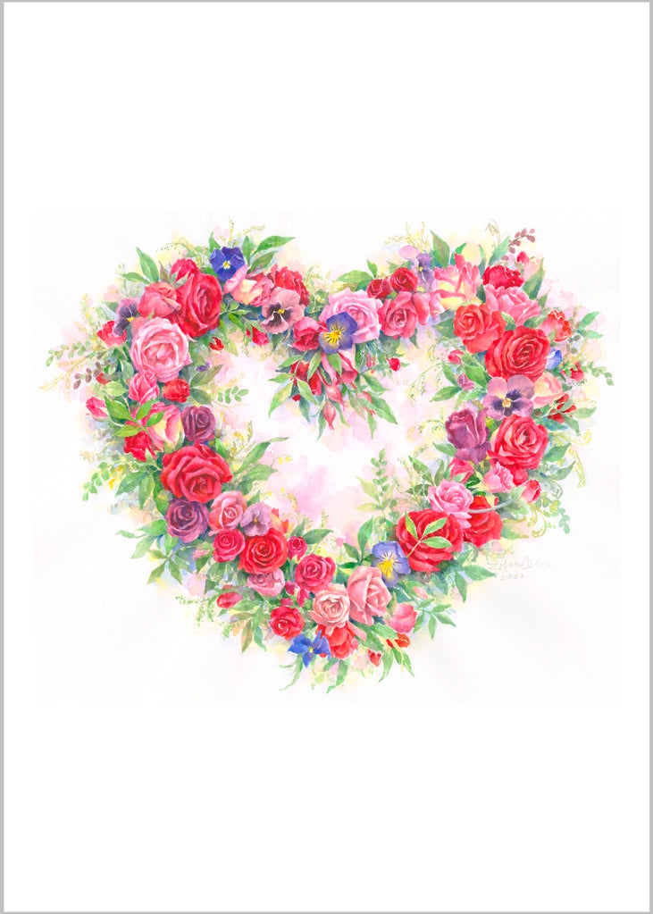 Carols Rose Garden Rose Heart Flower Valentine Love Watercolor Greeting Card 5x7 H-ROS357 | 1837 | 260164