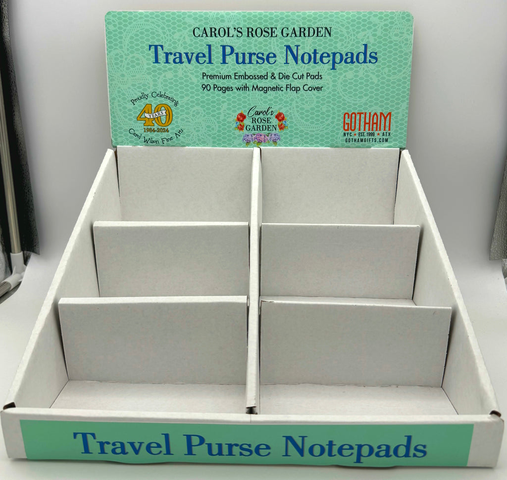 Counter Top Display Travel Purse Pad EMB 6 Compartment 72 Unit Capacity White Kraft Cardboard 260165 | GrantDisplay1EMB | 260165