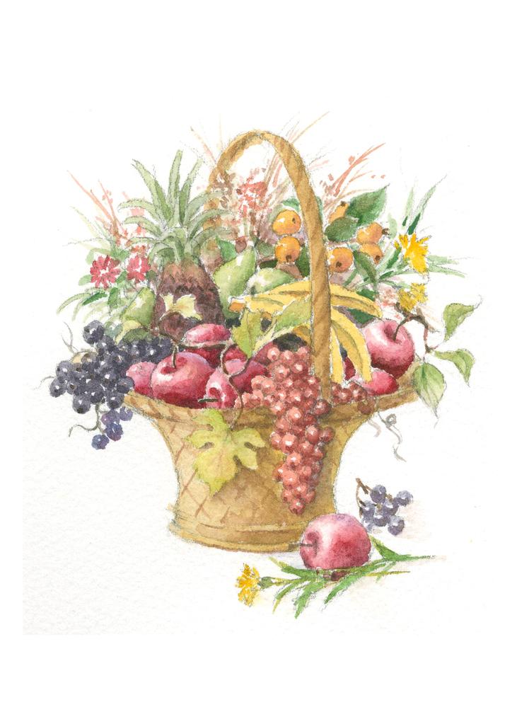 Carols Rose Garden Colorful Fruit Basket Watercolor Box of 10 Note Cards 4x5 H-FTV012 | 1793-4x5 | 260916