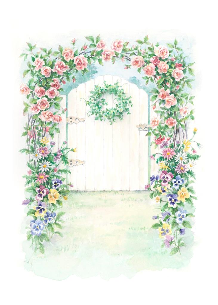 Carols Rose Garden Flower Arch Trellis Gate Watercolor Box of 10 Note Cards 4x5 H-GAR009 | 1795-4x5 | 260970