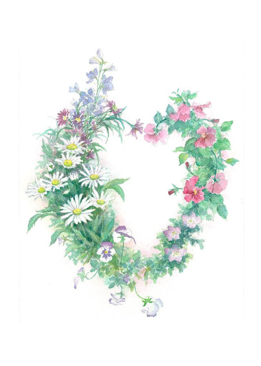 Carols Rose Garden Green Flower Whimsy Heart Love Watercolor Box of 10 Note Cards 4x5 H-FLH021 | 1784-4x5 | 261011