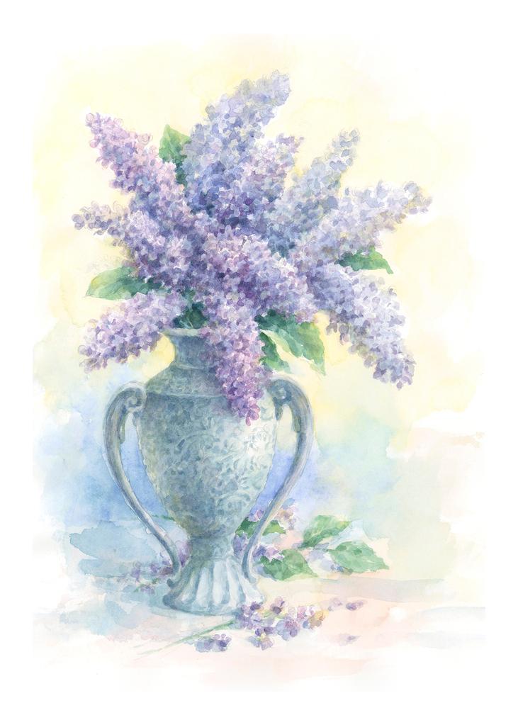 Carols Rose Garden Purple Lilac Flower Vase Watercolor Box of 10 Note Cards 4x5 H-LLC009 | 1807-4x5 | 261057