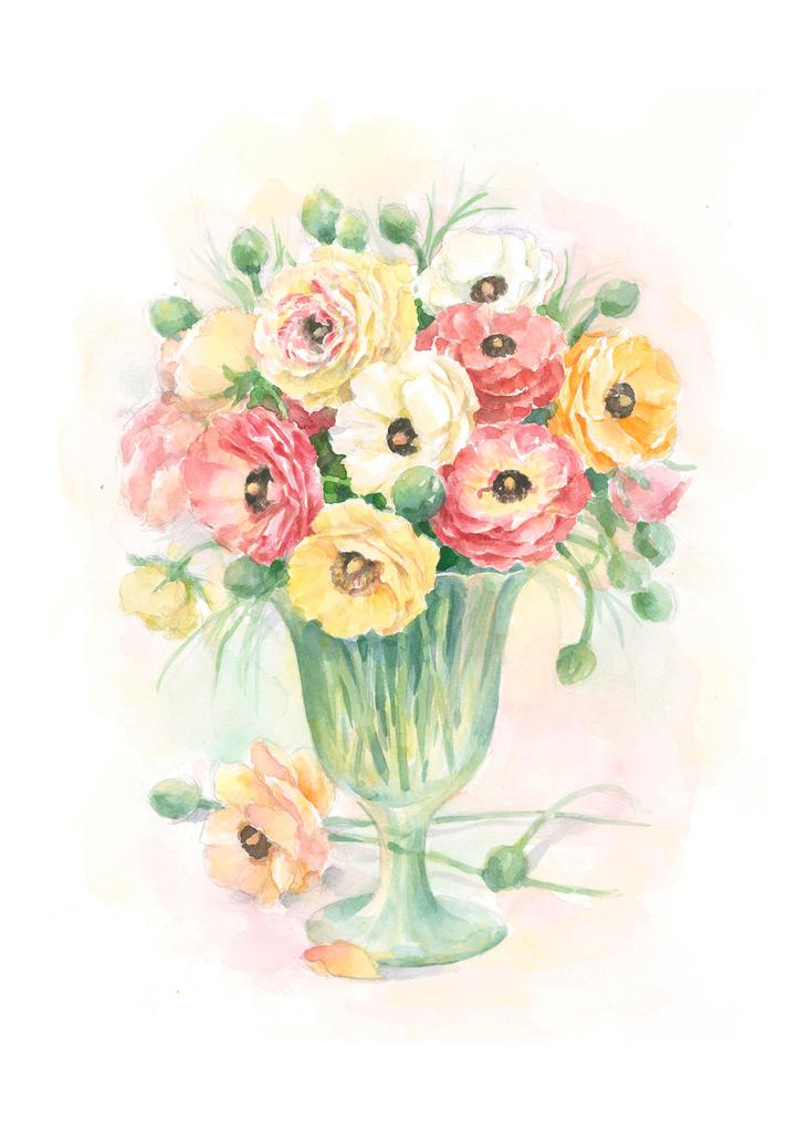 Carols Rose Garden Colorful Dog Rose Flower Vase Watercolor Enclosure Card 2x3 H-POP002 | 1824-2x3 | 261081