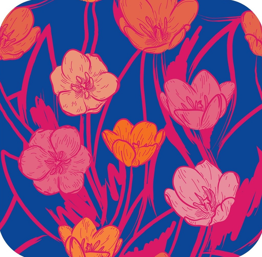 Wild And Bright 60s Psychedelic Tulips Floral Print Royal Premium Drink Coaster Resin With Cork Backing 261901 74886 261901