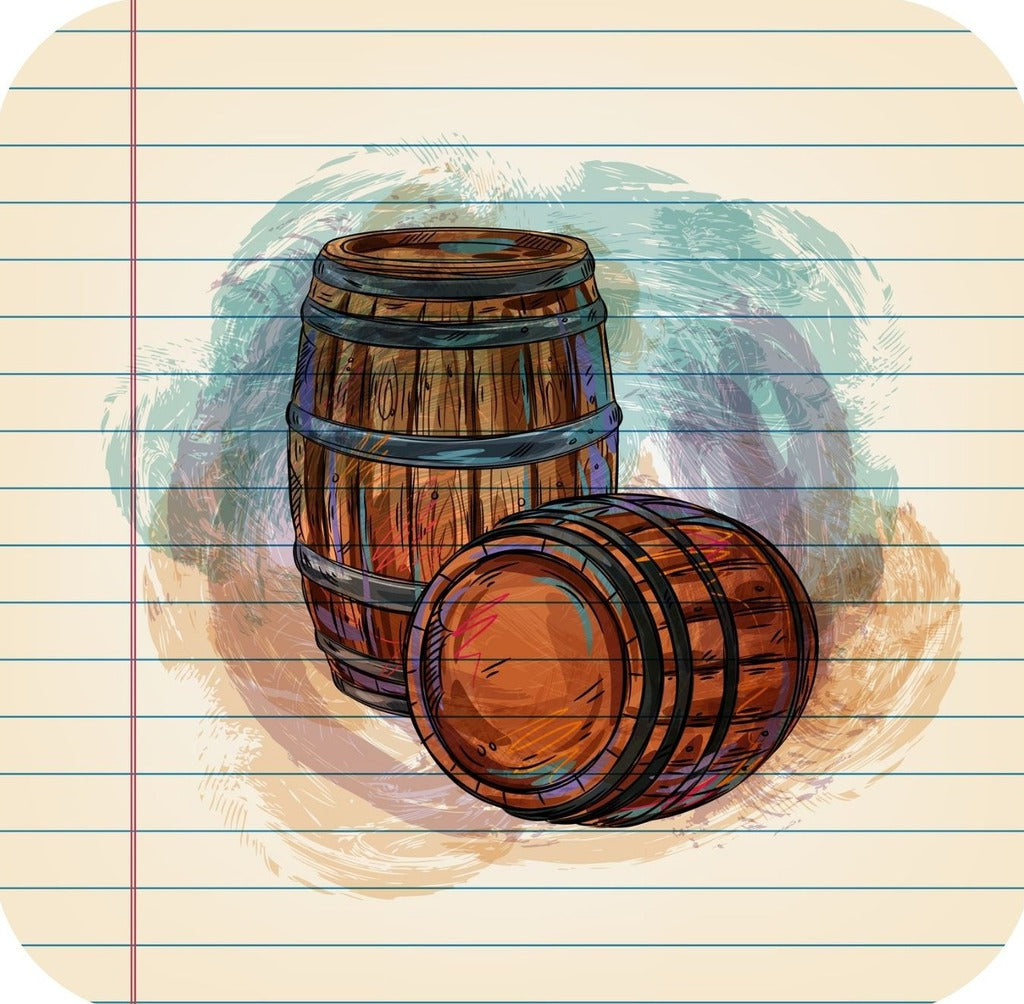 Wine Barrels Drawing On Ruled Paper Premium Drink Coaster Resin With Cork Backing 261903 74888 261903