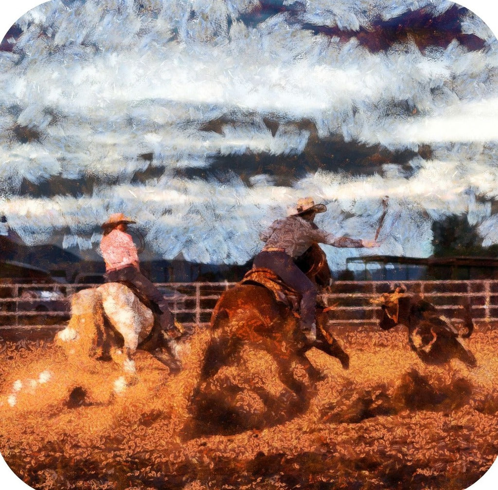 Ranch Life Cowboys And Horses Rodeo V6 Premium Drink Coaster Resin With Cork Backing 261946 74931 261946