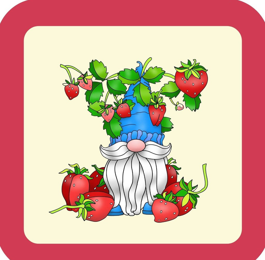 Gnome Covered In Strawberries Premium Drink Coaster Resin With Cork Backing 261978 74963 261978