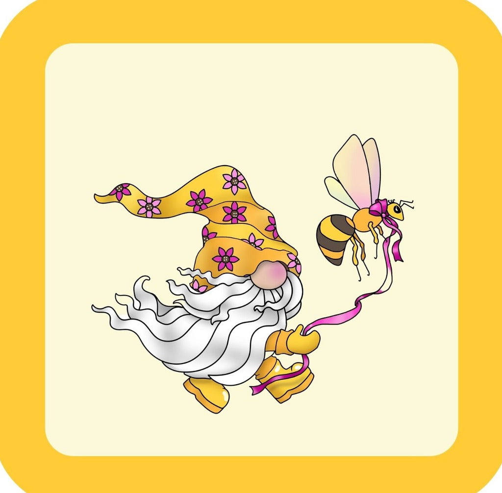 Gnome Walking His Bee Premium Drink Coaster Resin With Cork Backing 261979 74964 261979