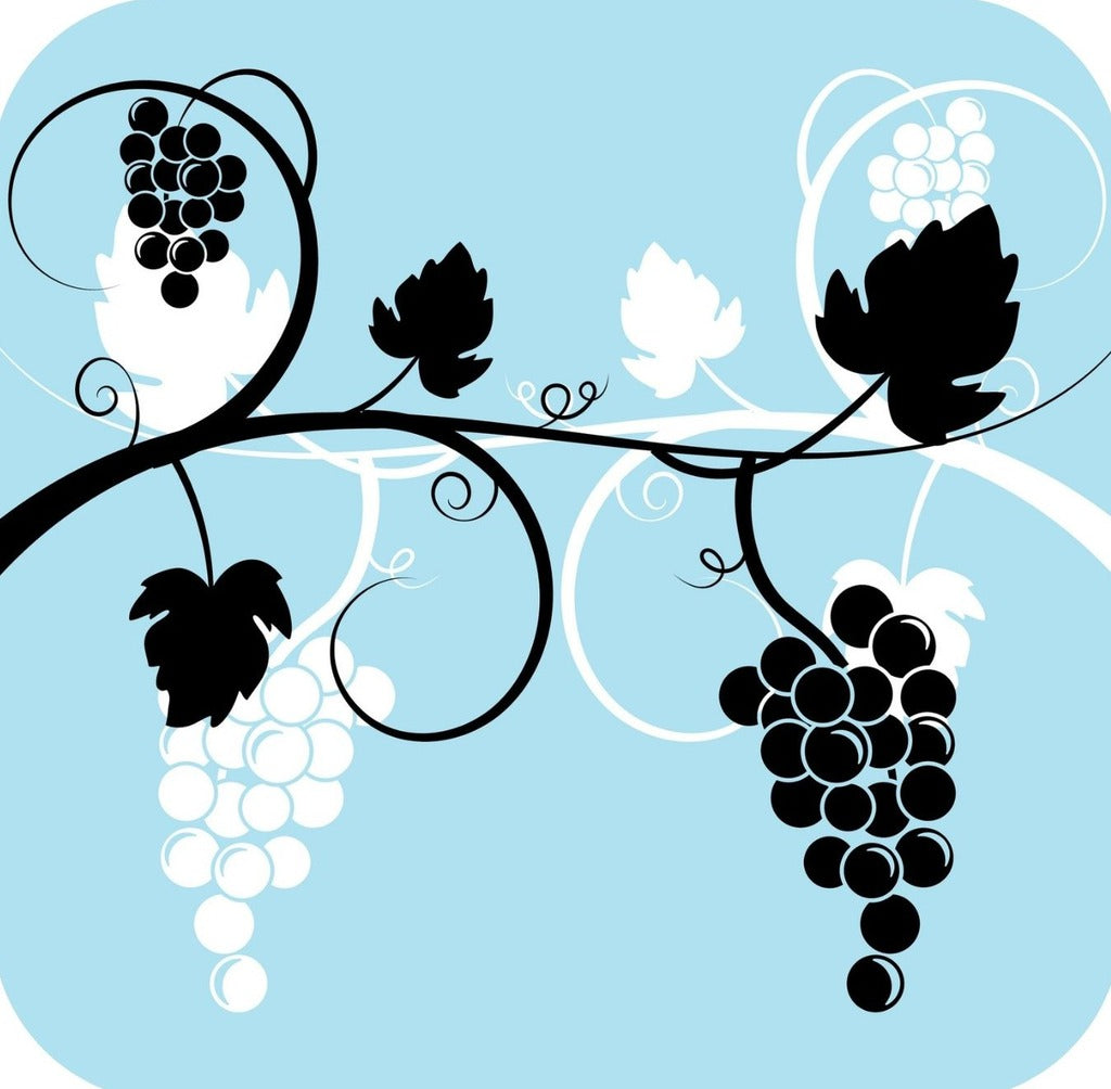 Grapes And Wine Pattern In Light Blue Black And Black V4 Premium Drink Coaster Resin With Cork Backing 261986 74971 261986
