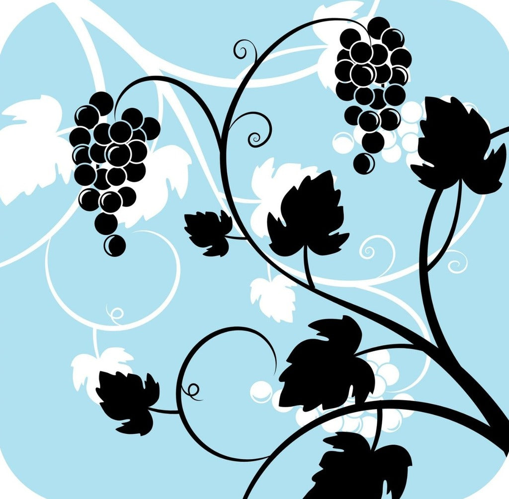 Grapes And Wine Pattern In Light Blue Black And Black V6 Premium Drink Coaster Resin With Cork Backing 261988 74973 261988