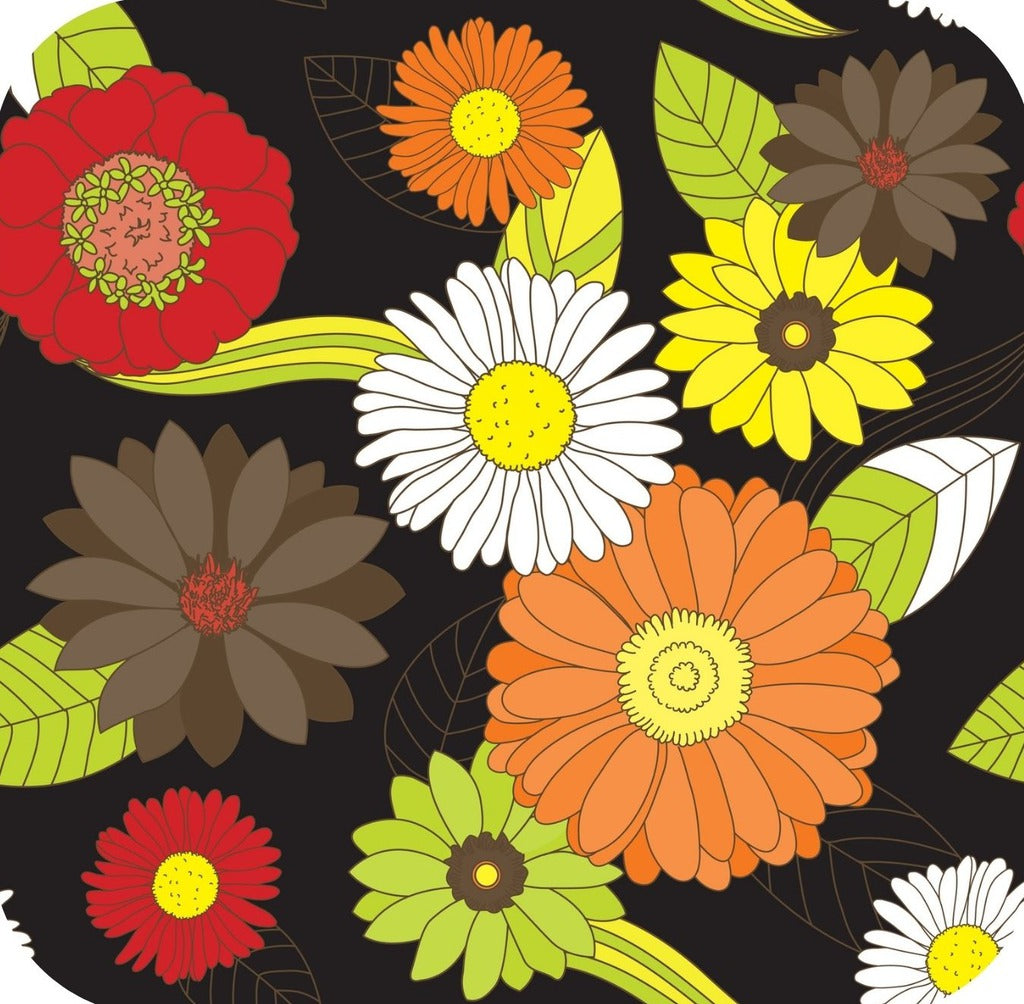 Groovy Retro 1970s Daisies Floral Black Premium Drink Coaster Resin With Cork Backing 261990 74975 261990