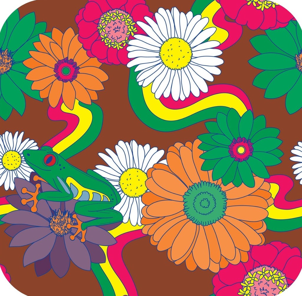 Groovy Retro 1970s Daisies Floral Brown Premium Drink Coaster Resin With Cork Backing 261991 74976 261991