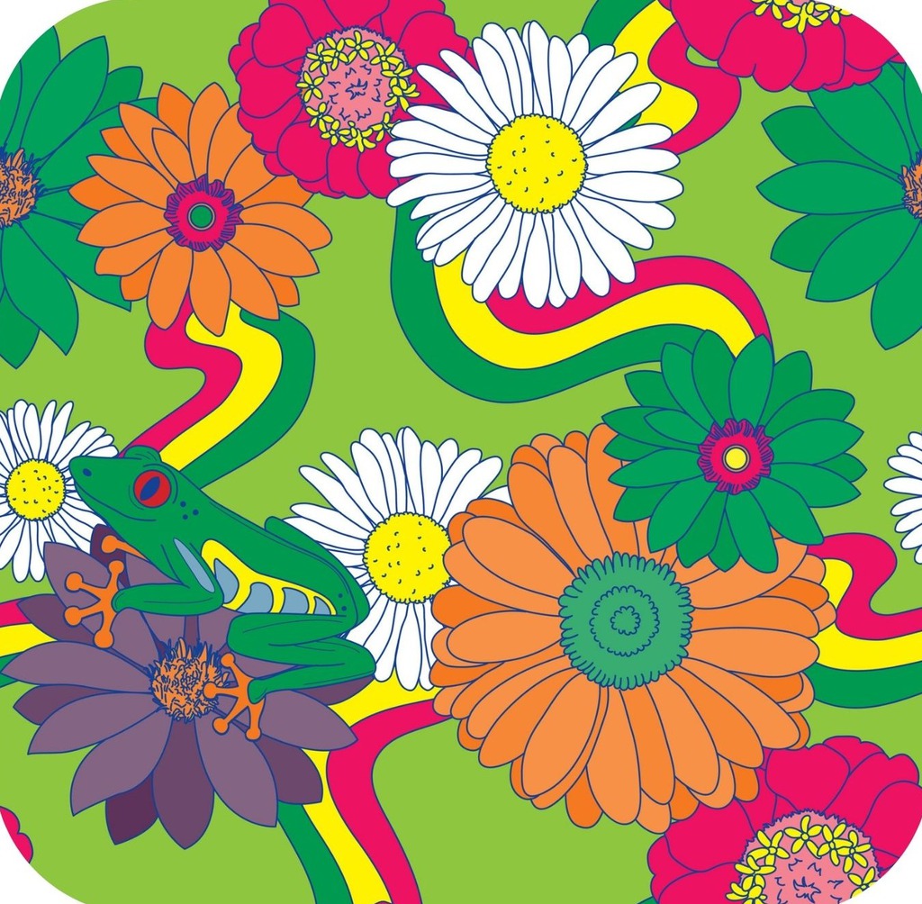 Groovy Retro 1970s Daisies Floral Green Premium Drink Coaster Resin With Cork Backing 261992 74977 261992