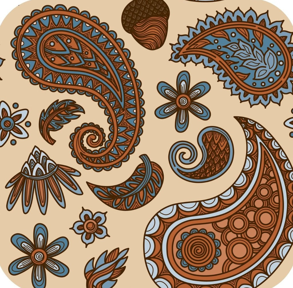 Hippie Paisley Blue And Brown Premium Drink Coaster Resin With Cork Backing 261995 74980 261995
