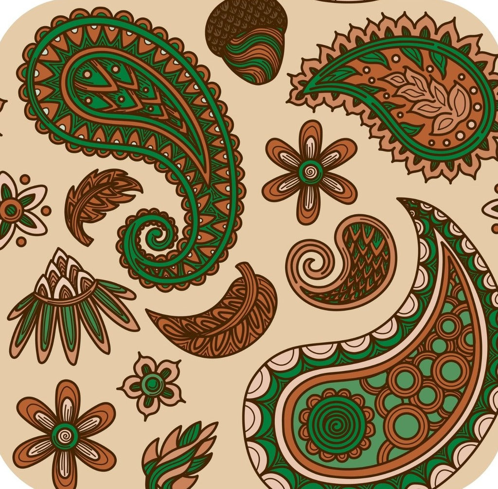 Hippie Paisley Green And Brown Premium Drink Coaster Resin With Cork Backing 261998 74983 261998