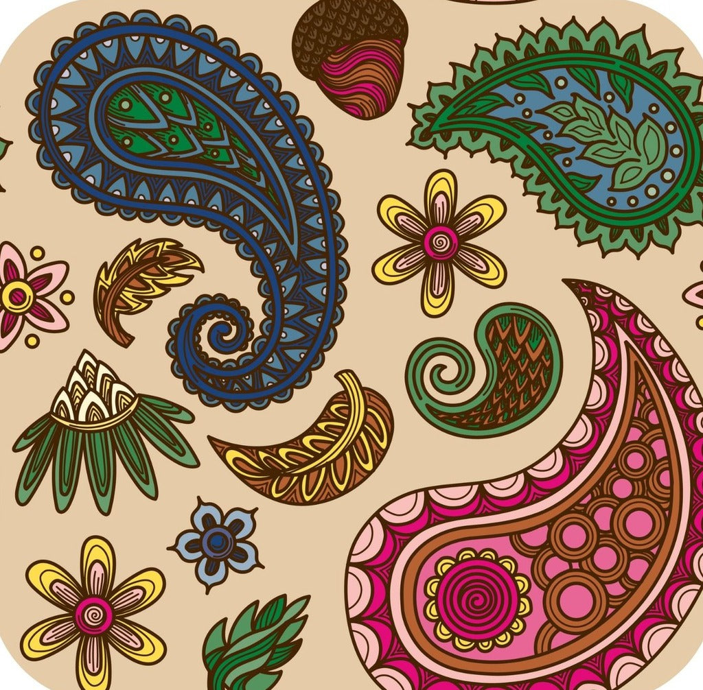 Hippie Paisley Navy Fuchsia And Green Premium Drink Coaster Resin With Cork Backing 262000 74985 262000