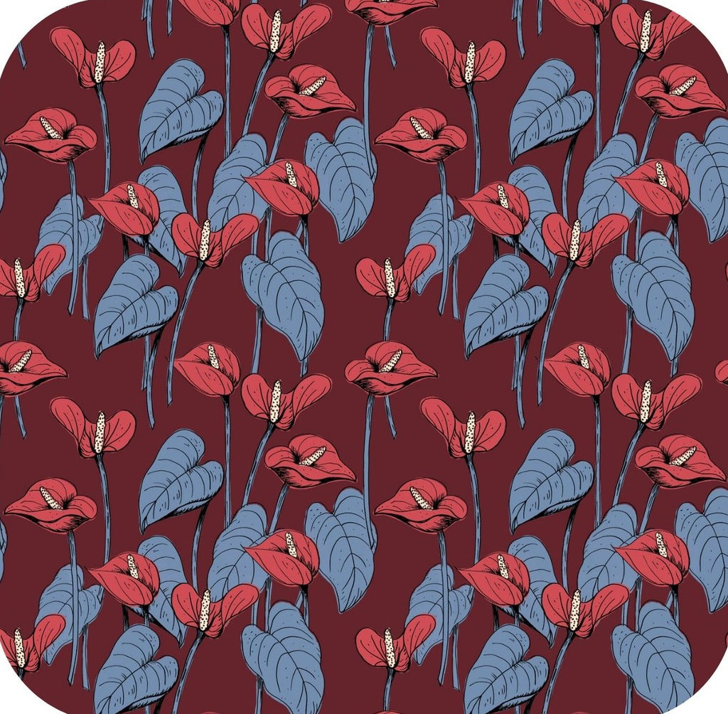 Anthuriums Burgundy And Blue Premium Drink Coaster Resin With Cork Backing 262034 75019 262034