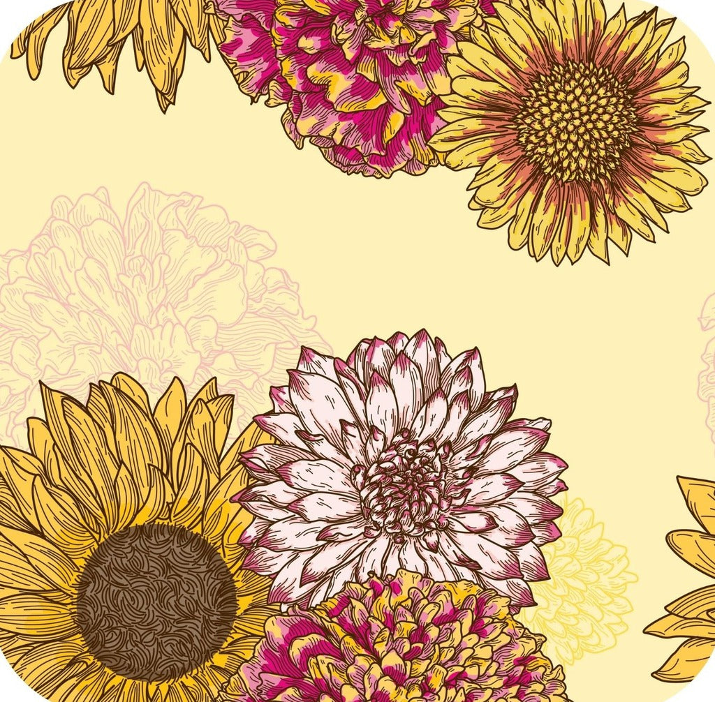 Autumn Floral Sunflowers Mums Cream Premium Drink Coaster Resin With Cork Backing 262055 75040 262055