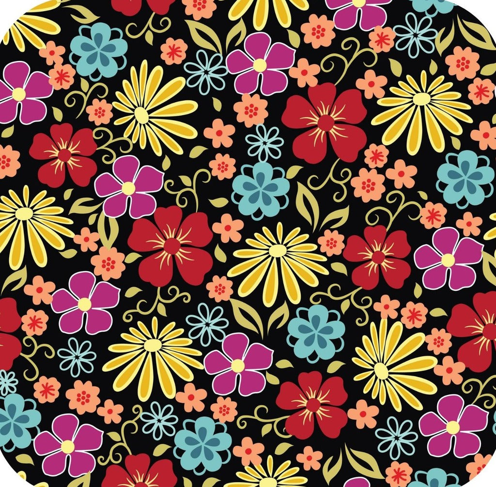 BOHO Bohemian Floral Flower Pattern Black Multi Premium Drink Coaster Resin With Cork Backing 262063 75048 262063