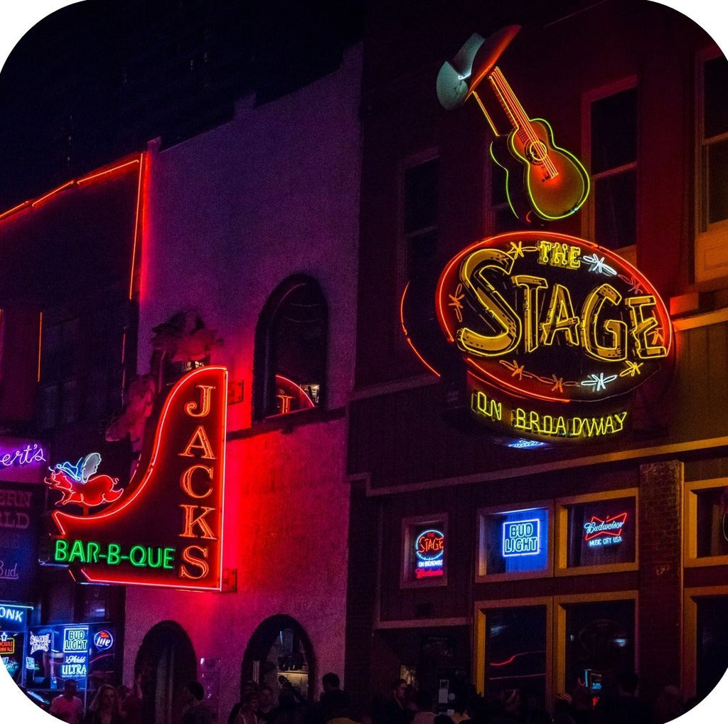 Nashville Tennessee Broadway Illuminated Neon Signs Famouns Night Clubs Country Music Premium Drink Coaster Resin With Cork Backing 262249 75051 262249
