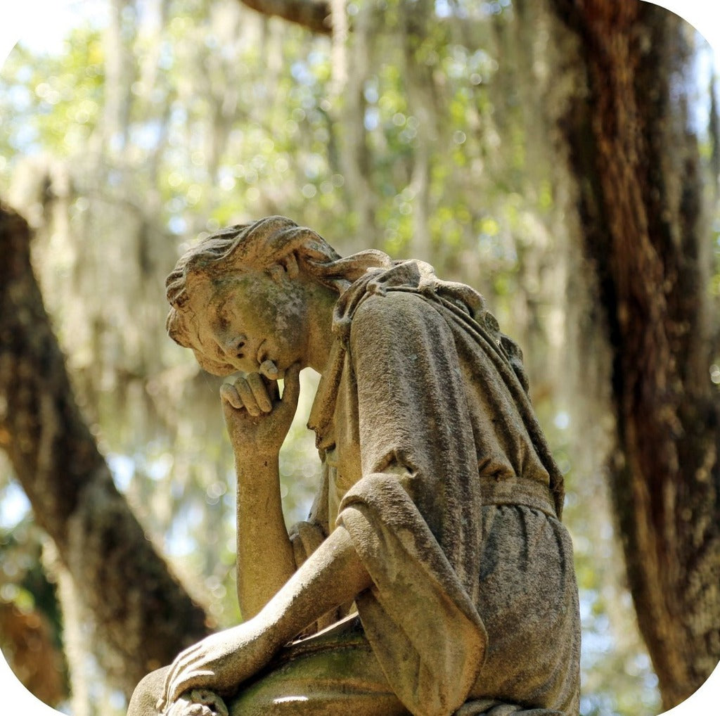 Savannah Georgia Bonaventure Cemetery Mourning Sculpture Surrounded By Trees And Moss Premium Drink Coaster Resin With Cork Backing 262259 75061 262259