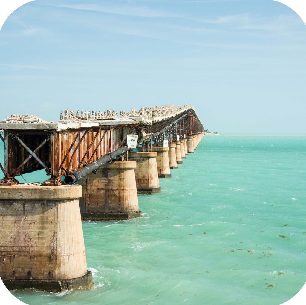 Key West Florida Remnants Of Old Florida Bridge To Keys Premium Drink Coaster Resin With Cork Backing 262281 75083 262281