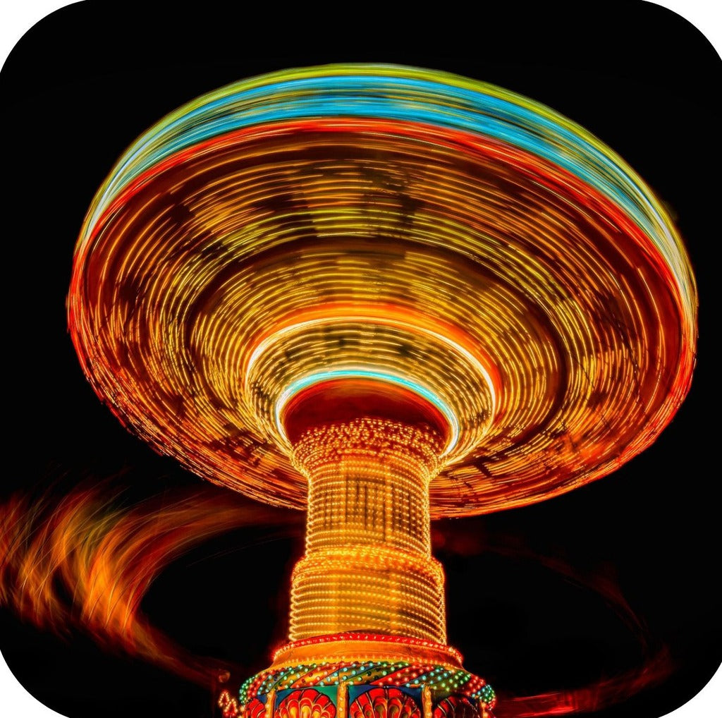 Key West Florida Chain Swing Amusement Park Ride Illuminated At Night Premium Drink Coaster Resin With Cork Backing 262283 75085 262283