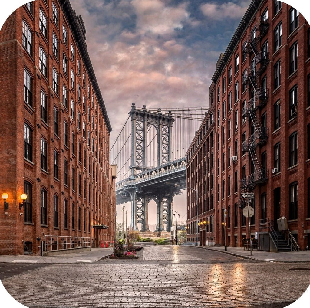 New York City Manhattan Bridge Seen From DUMBO Brooklyn Premium Drink Coaster Resin With Cork Backing 262292 75094 262292