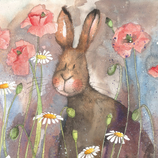 HARE AND POPPIES BLANK CARD AC578