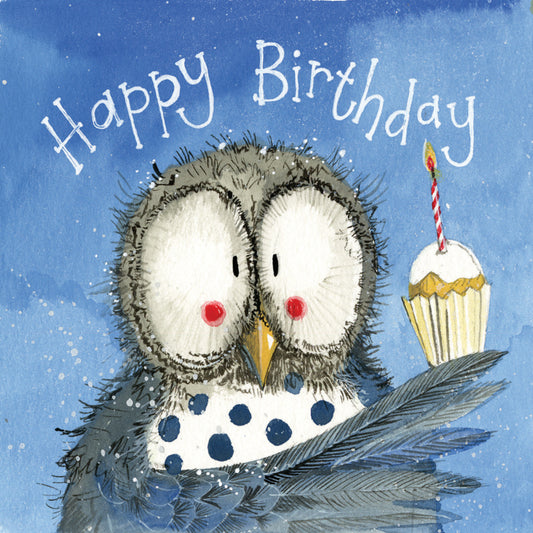 OWL & CUP CAKE BIRTHDAY CARD AC762