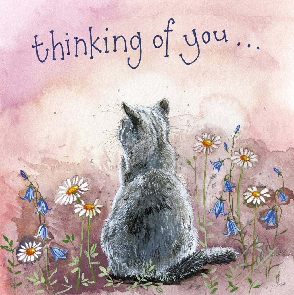 CAT & MEADOW FLOWERS THINKING OF YOU CARD AC834