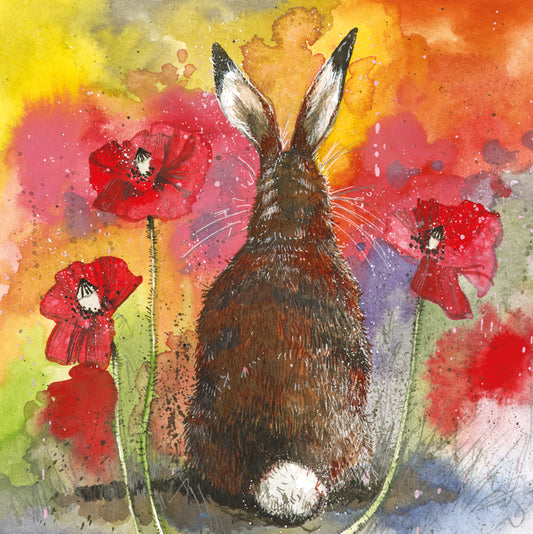 HARE & RED POPPIES BLANK CARD AC846