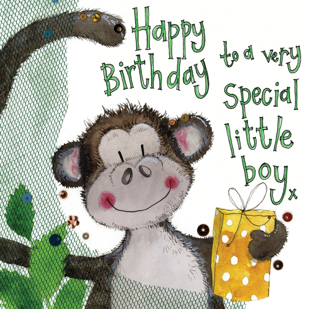 LITTLE BOY MONKEY BIRTHDAY CARD S246