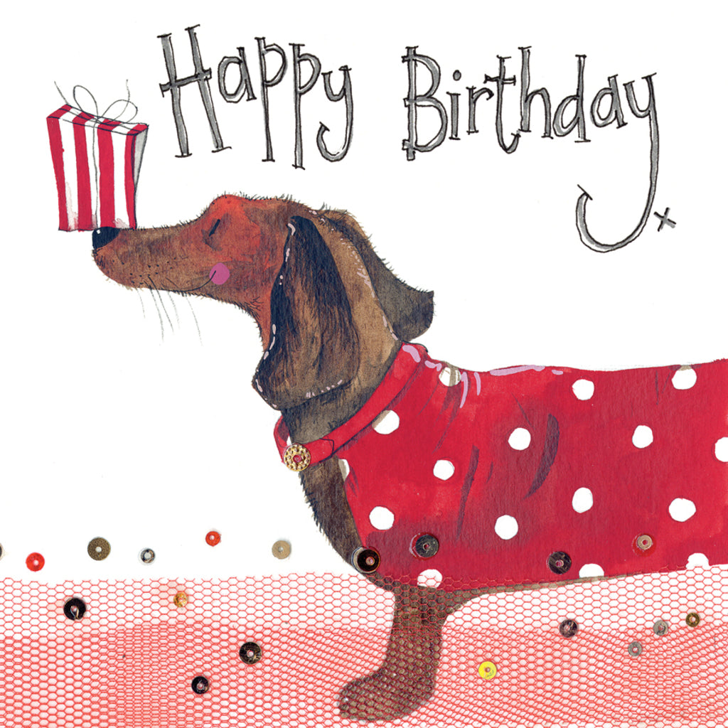 DACHSHUND & PRESENT BIRTHDAY CARD S264