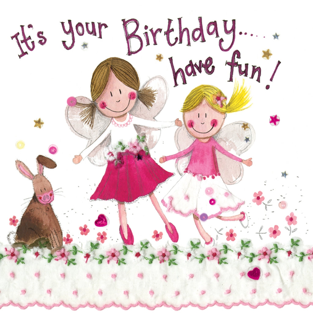 RABBITS & GIRLS BIRTHDAY CARD S322