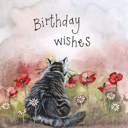 CAT & POPPIES BIRTHDAY CARD S468
