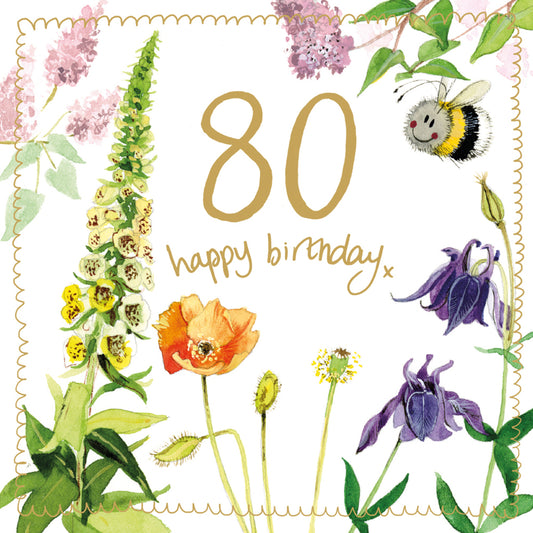 BEE 80 YEAR OLD SPARKLE CARD S548