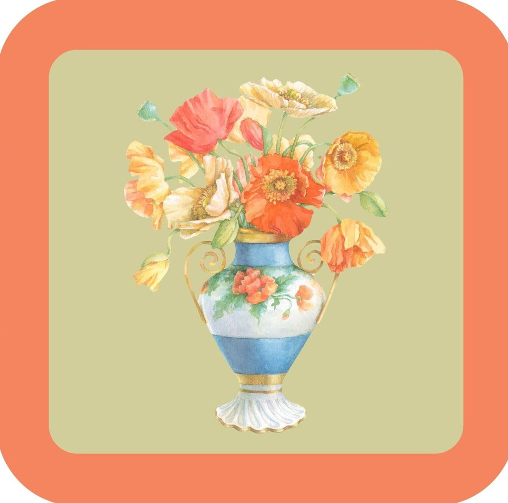 Carols Rose Garden Watercolor Orange Yellow Poppy Flower Vase Drink Coaster 264902 2503 264902