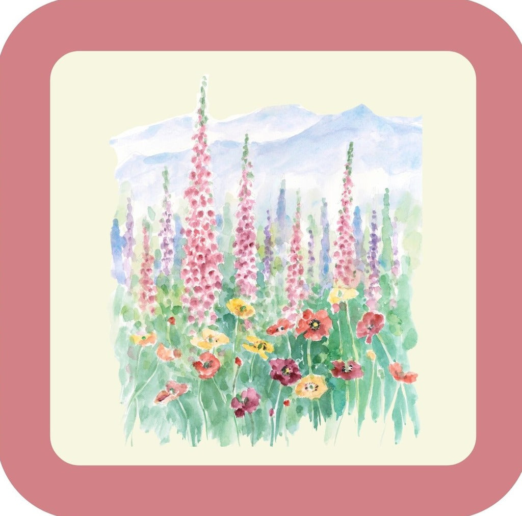 Carols Rose Garden Watercolor Colorful Mountain Flower Nature Mountain Landscape Drink Coaster 264905 2506 264905