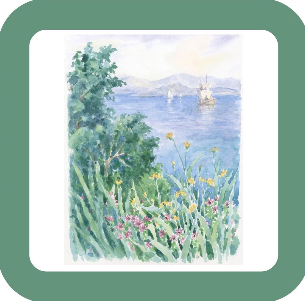 Carols Rose Garden Watercolor Flower Garden Lake View Nature Landscape Drink Coaster 264906 2507 264906