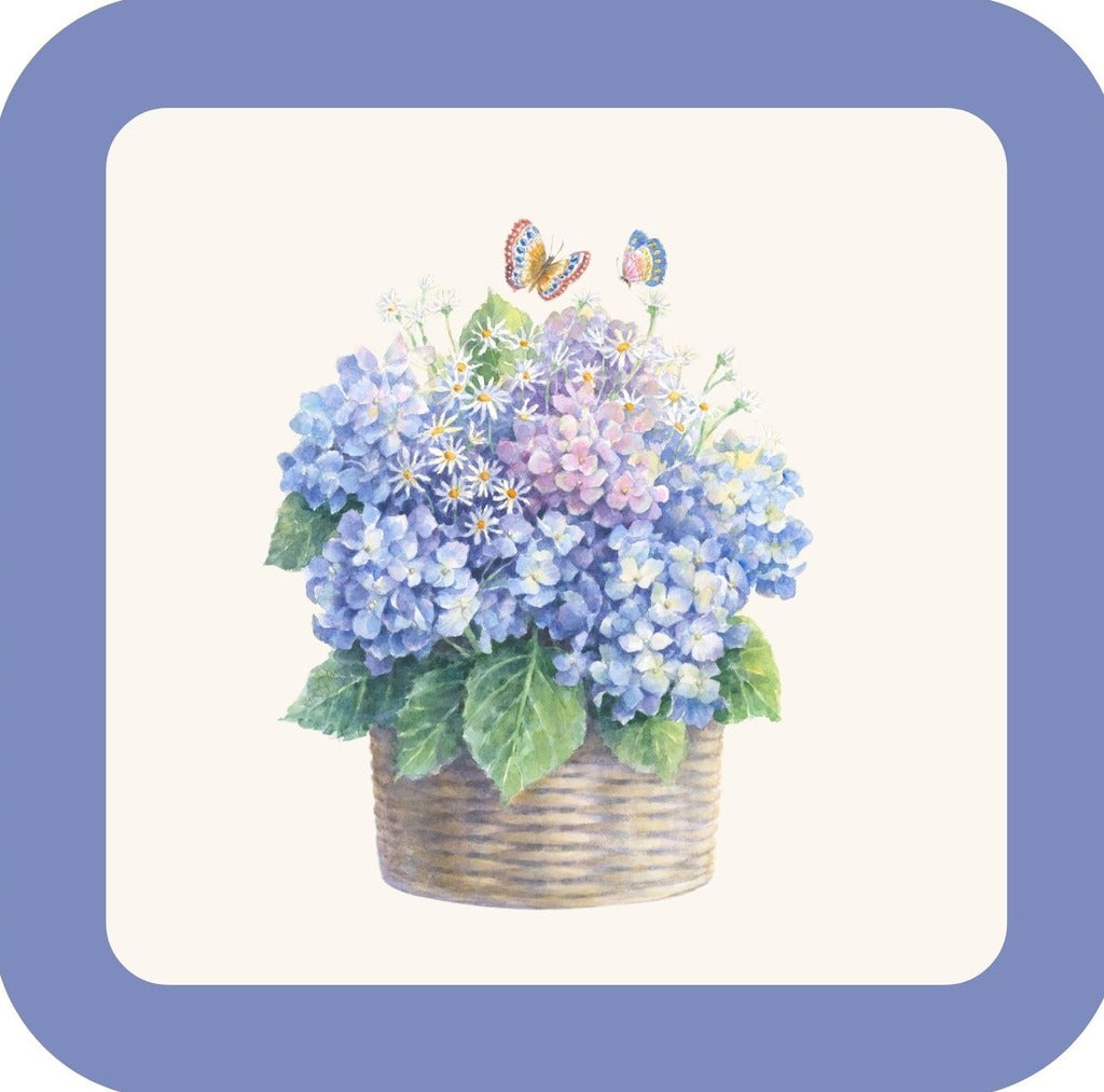 Carols Rose Garden Watercolor Hydrangea Flower Basket Butterfly Drink Coaster 264910 2511 264910