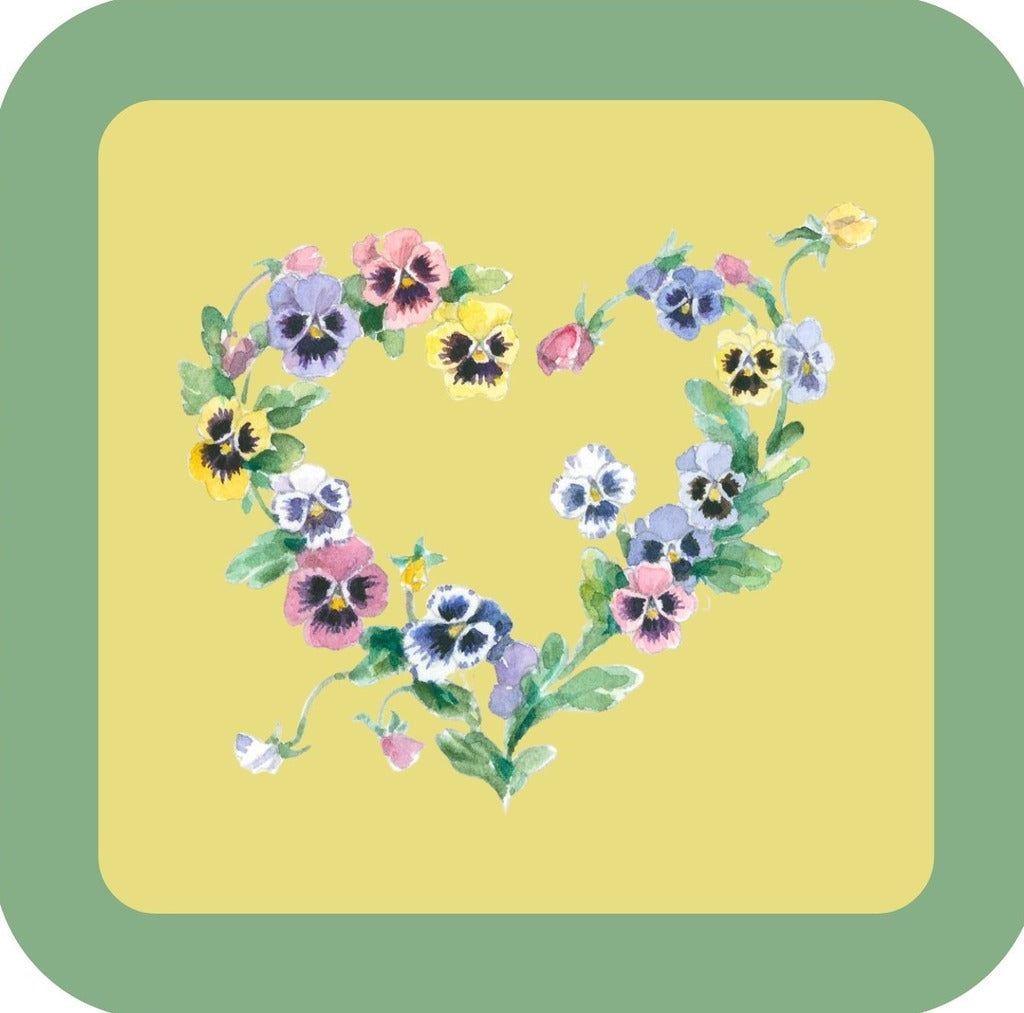 Carols Rose Garden Watercolor Pansy Flower Heart Wreath Drink Coaster 264913 2514 264913