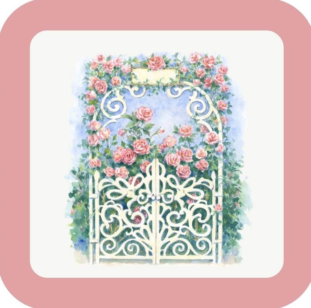 Carols Rose Garden Watercolor Pink Rose Flower Arch Gate Drink Coaster 264920 2521 264920