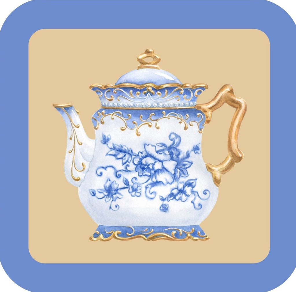 Carols Rose Garden Watercolor Blue White Gold Fancy Teapot Drink Coaster 264924 2525 264924