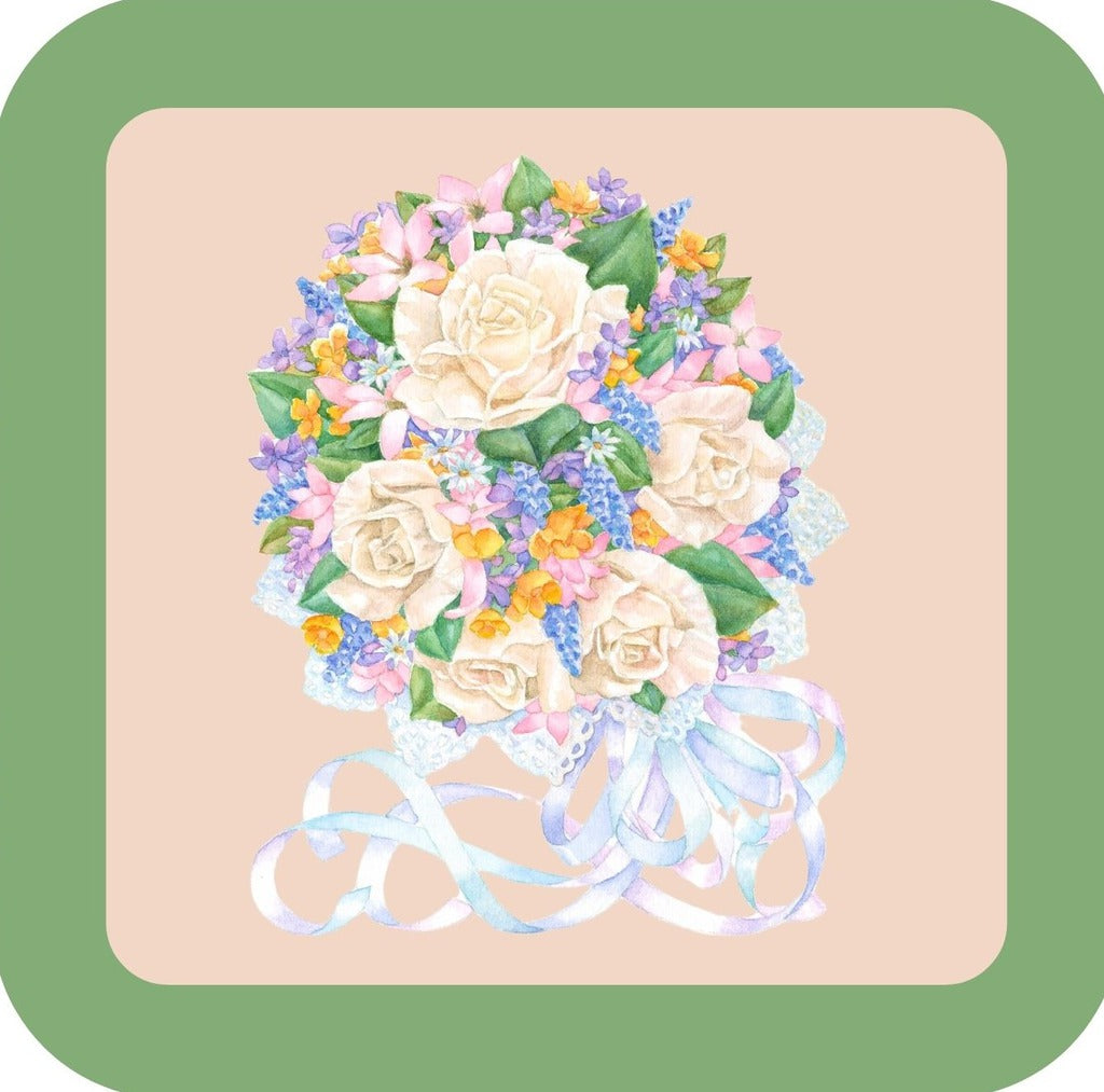 Carols Rose Garden Watercolor Bridal Wedding Rose Ribbon Bouquet Flower Drink Coaster 264925 2526 264925
