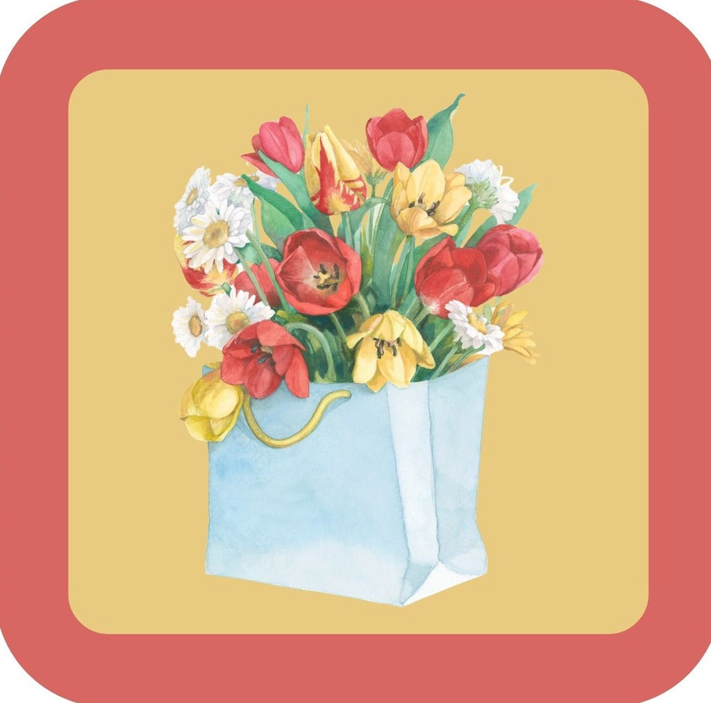 Carols Rose Garden Watercolor Tulip Flower Bag Bouquet Drink Coaster 264936 2537 264936