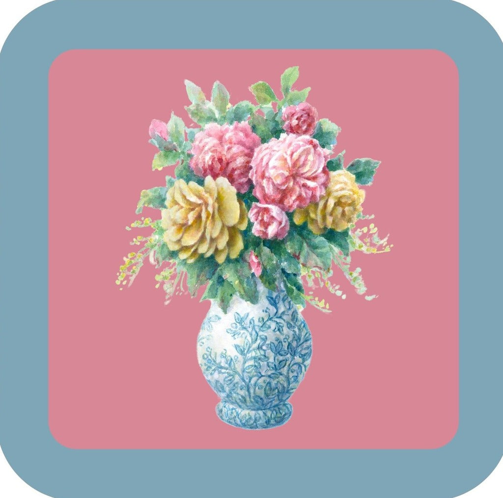 Carols Rose Garden Watercolor Flower Bouquet Blue White Vase Drink Coaster 264944 2545 264944