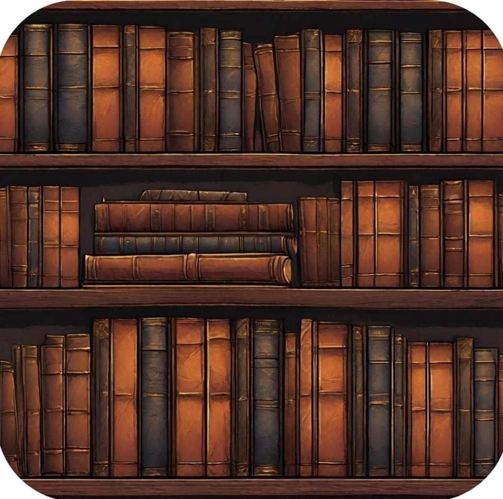 Leather Bound Books Library Shelves V3 Drink Coaster 265013 2588 265013